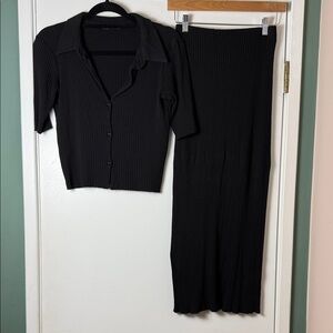 ZARA Women's Ribbed Skirt Set - Black - Size Medium